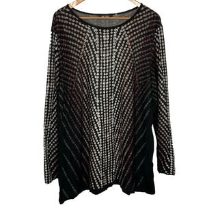 Women's 2X Nic & Zoe Black Geometric Patterned Scoop Neck Cotton Blend Sweater
